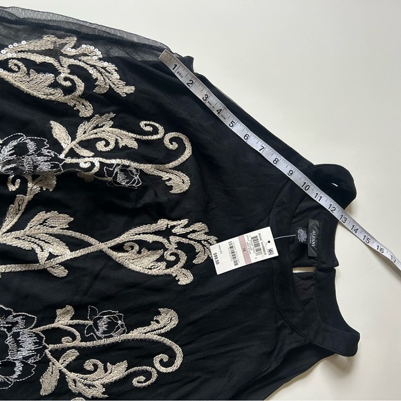 Alfani Black Sleeveless Mesh Top with Cream Embroidery Plus Size NWT - Picture 8 of 10